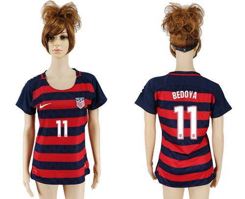 Women's USA #11 Bedoya Away Soccer Country Jersey